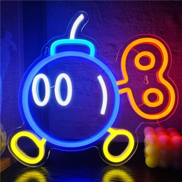 Super Mario Bros Bob-omb LED Neon Light Game Sign Room Decor Nintendo Retro NES - Picture 1 of 8